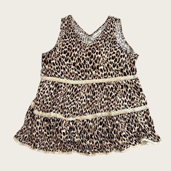 Love, Fire Kids Leopard Print Tiered Tank Top Size Medium, XL - Picture 1 of 6